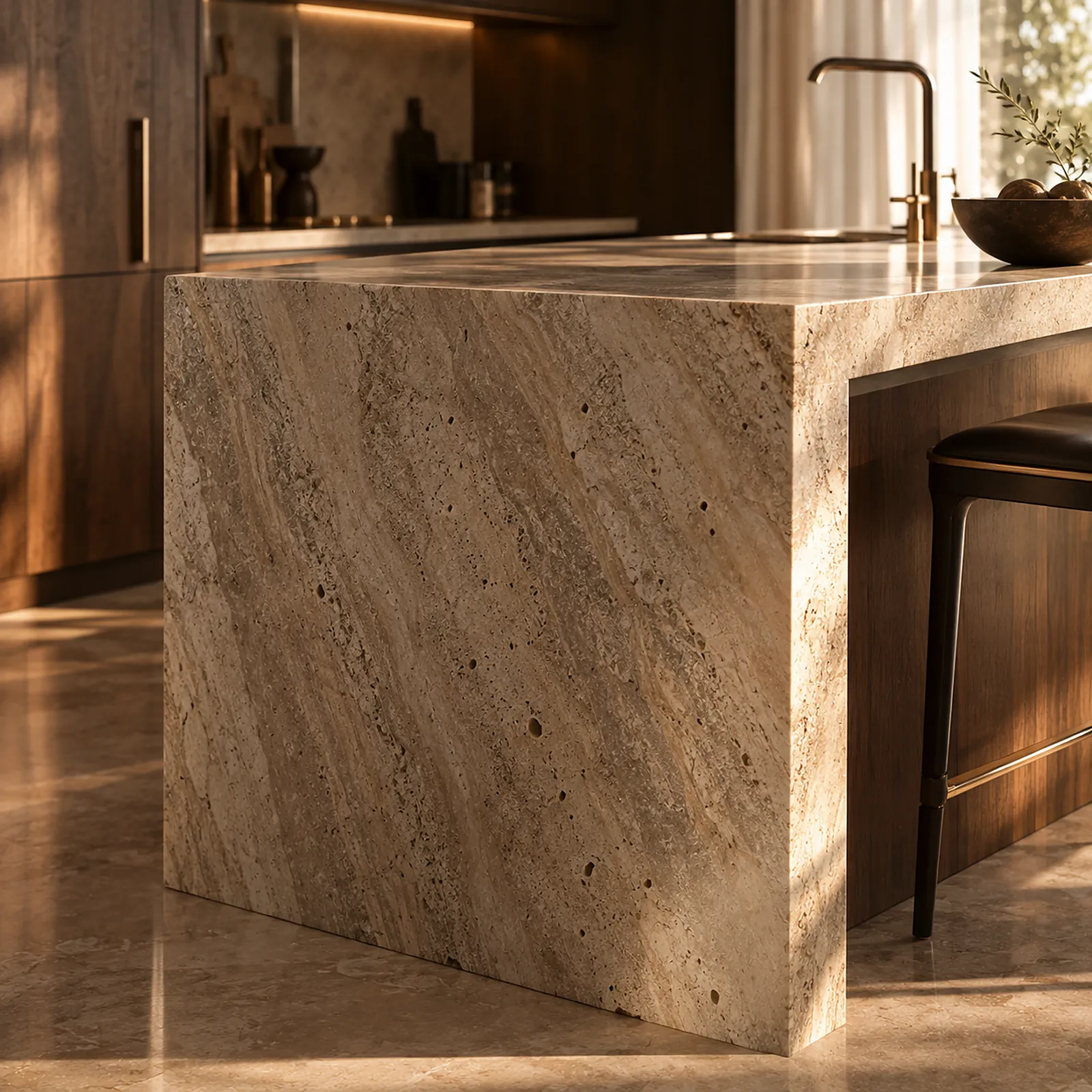 Waterfall edge of a travertine island