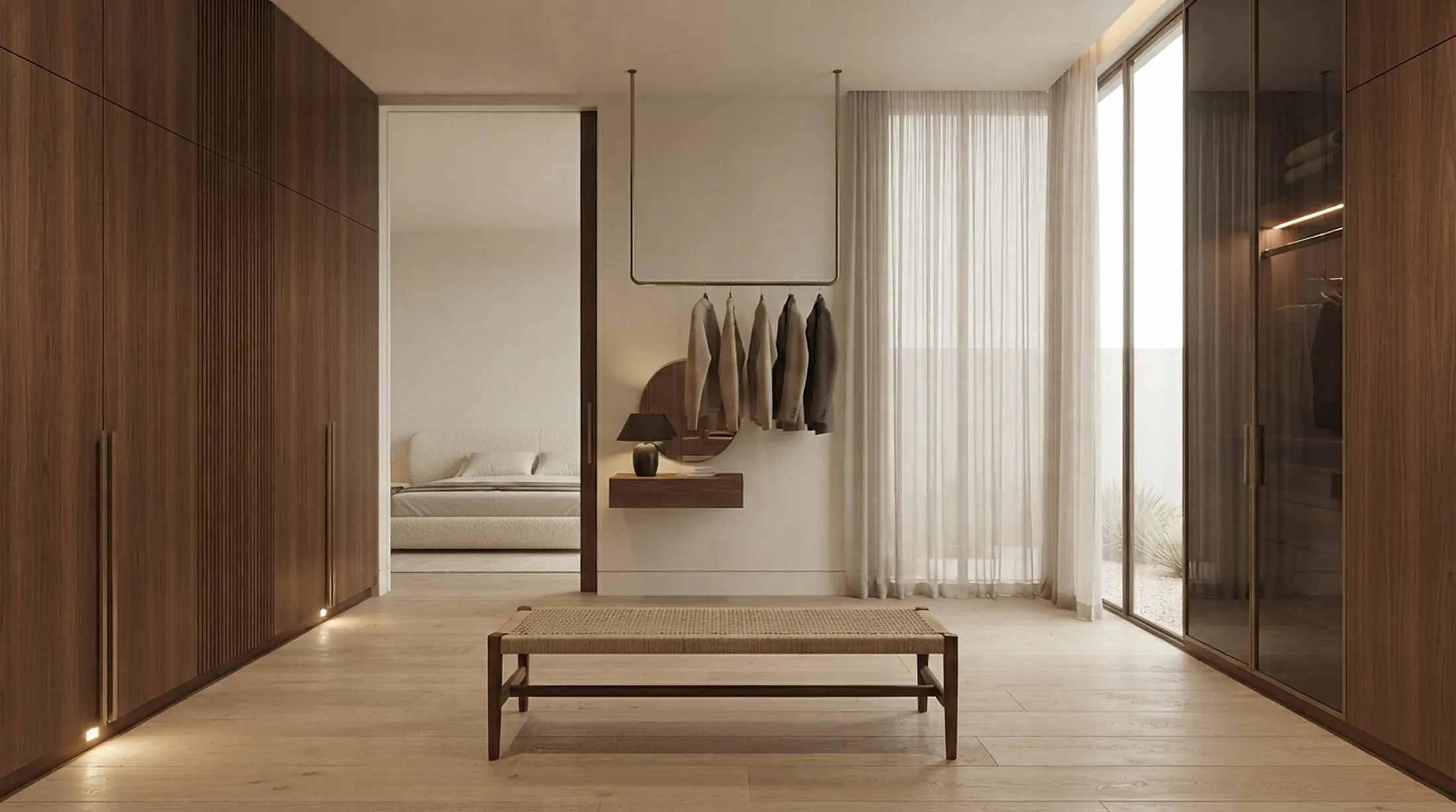 Dressing suite opening into a bedroom