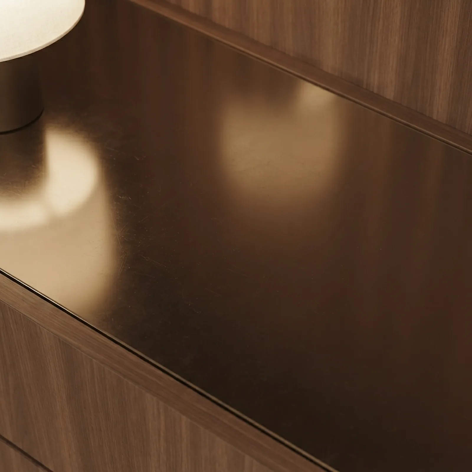 Bronzed mirror glass surface