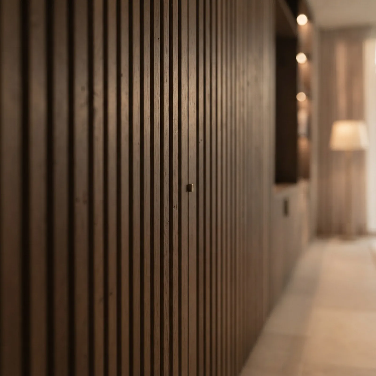 Fluted oak panel with a hidden door