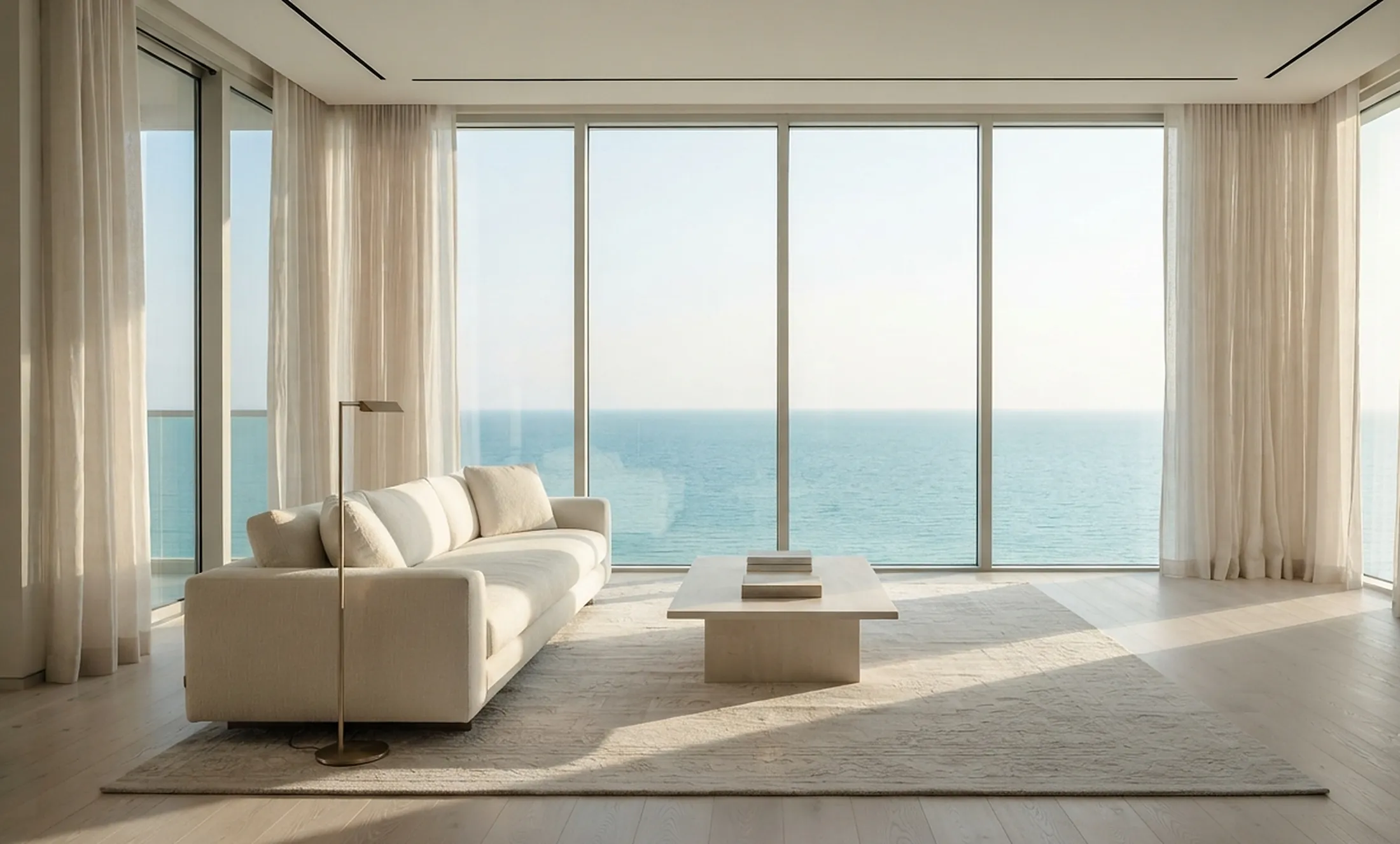 Living room with floor-to-ceiling windows facing the Red Sea